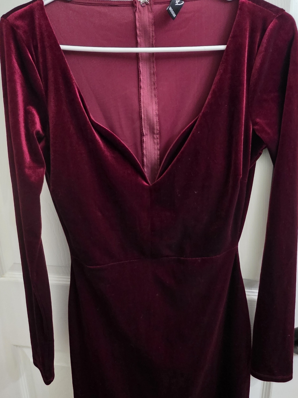 Windsor Deep Wine Velvet Long-Sleeve V-Neck Dress